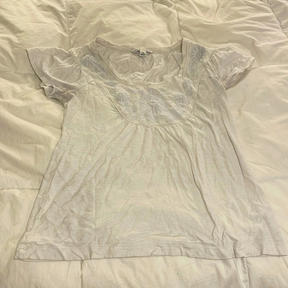 White floral Banana Republic top.